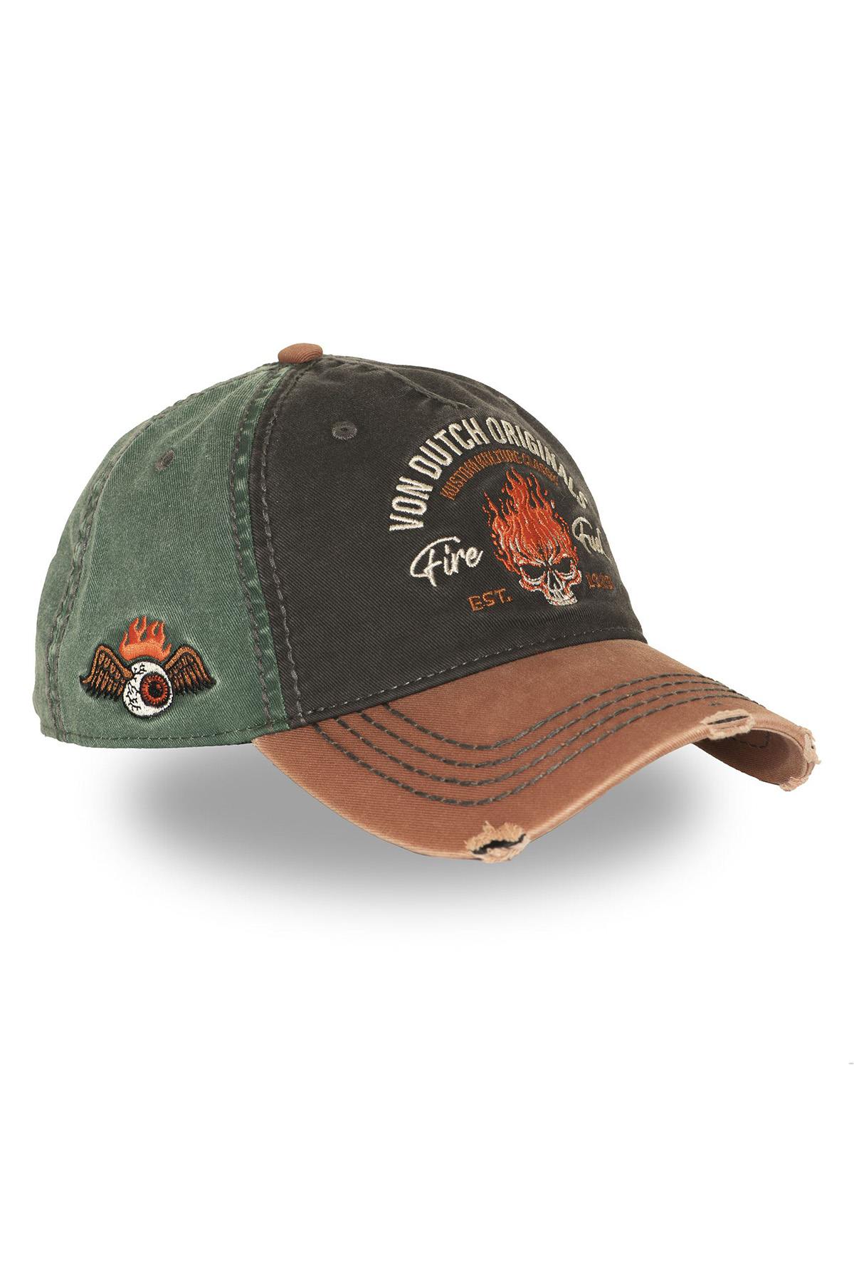 Tricolor cotton cap with flaming skull logo - Image n°3