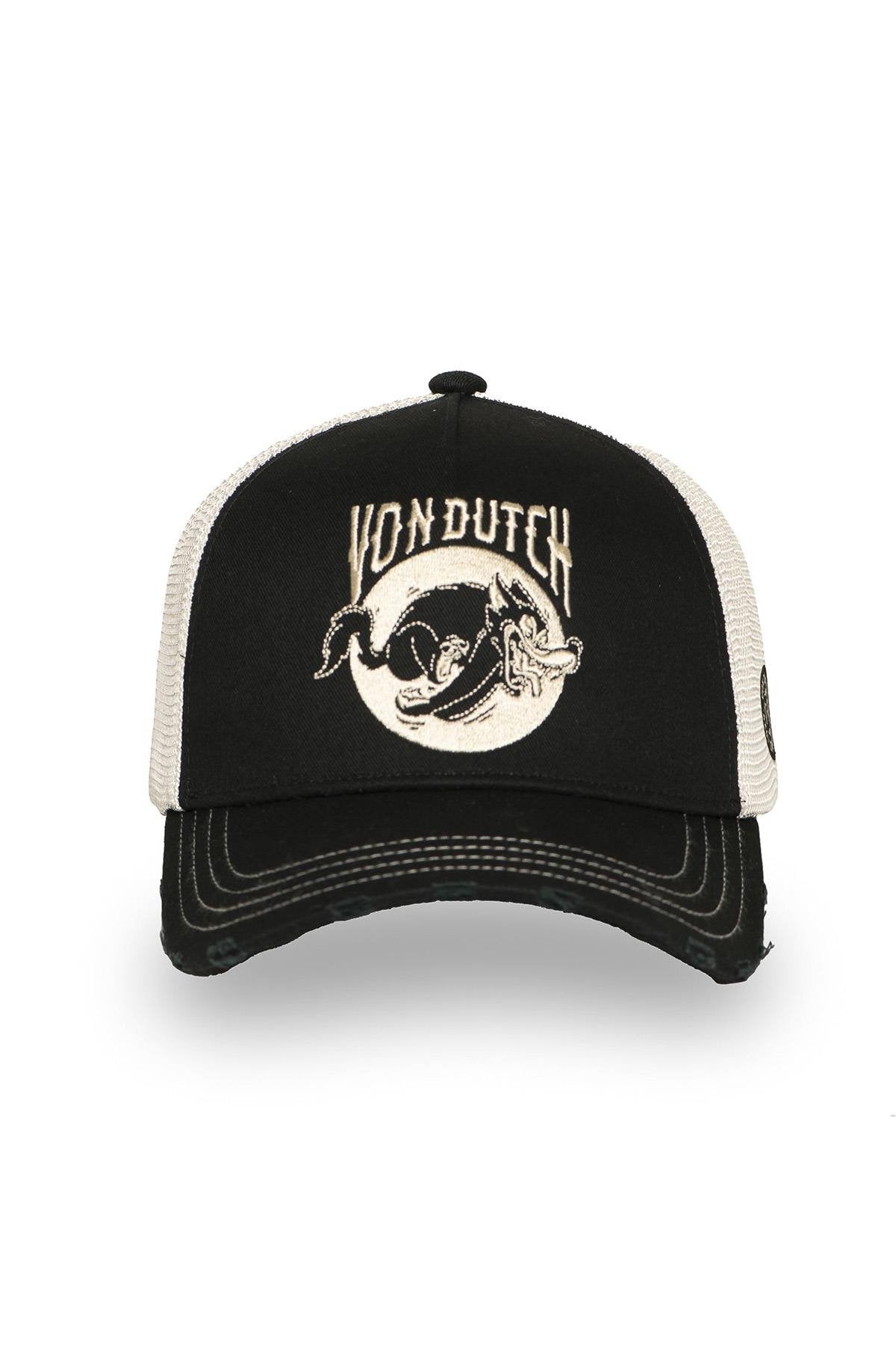 Black and white cap with cartoon wolf logo - Image n°3