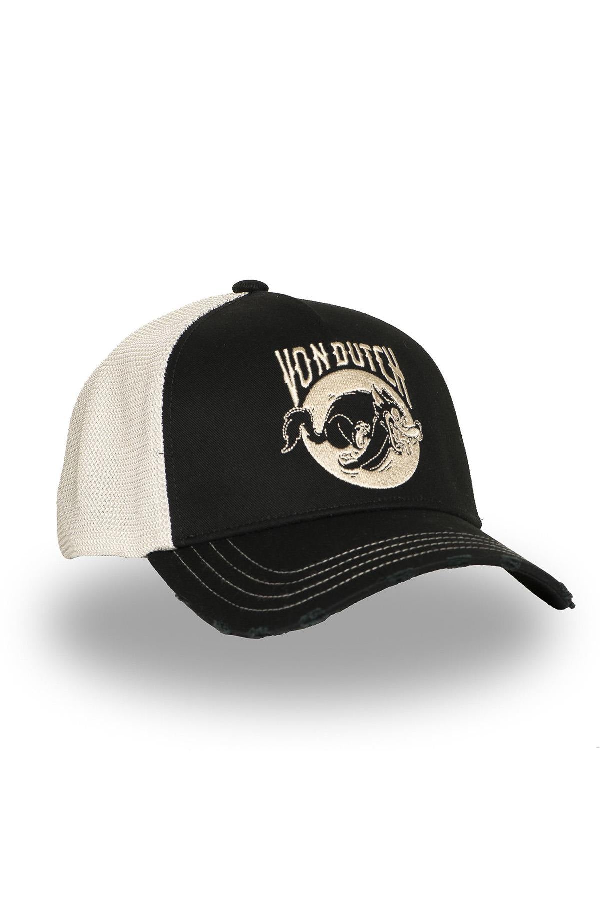 Black and white cap with cartoon wolf logo - Image n°5