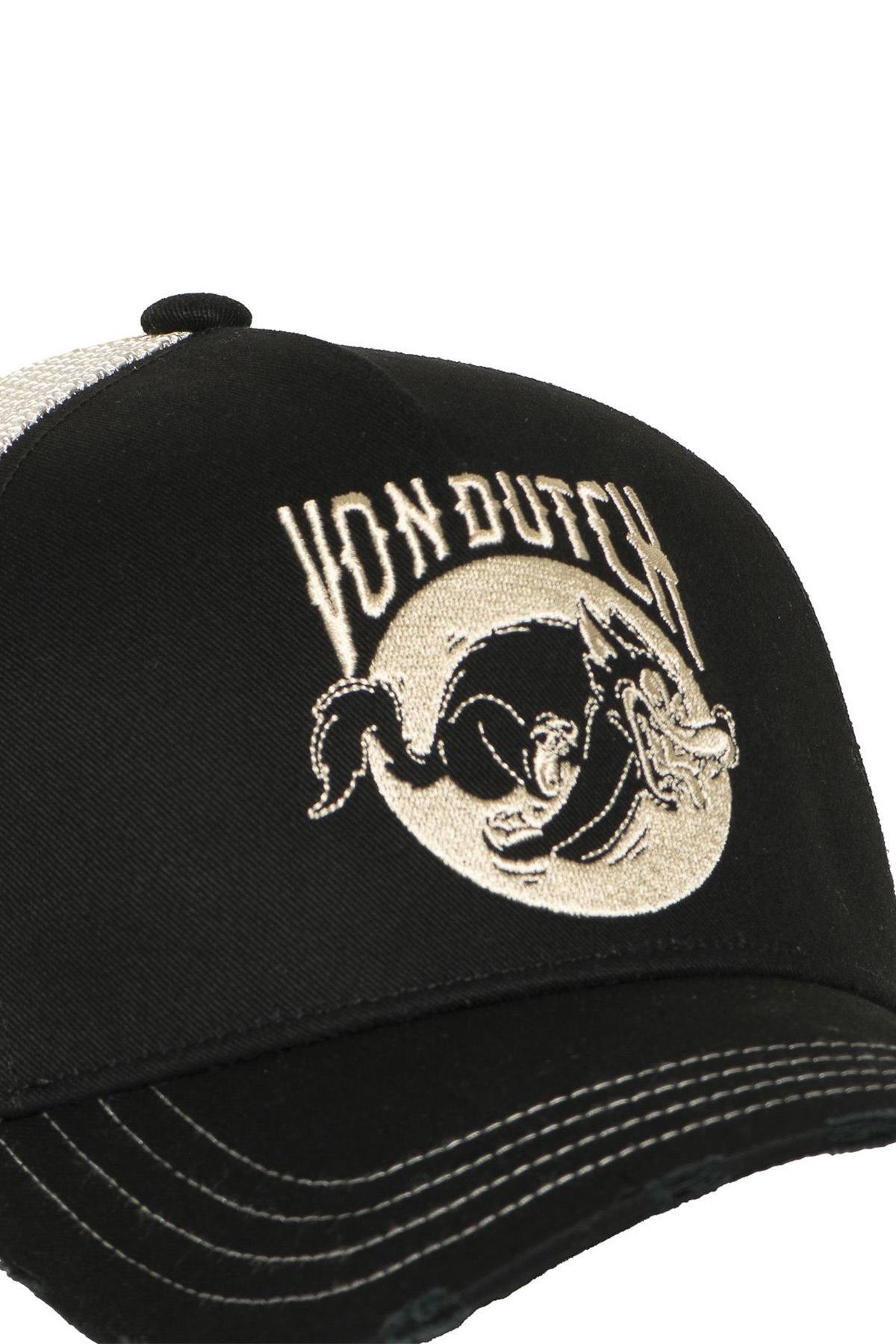 Black and white cap with cartoon wolf logo - Image n°2