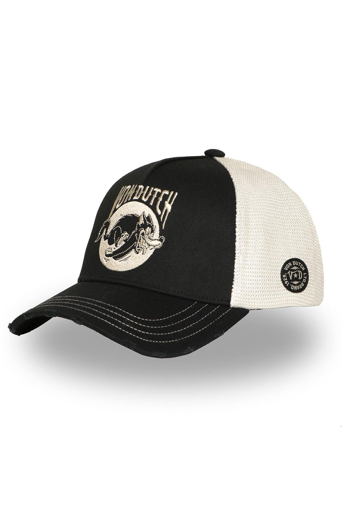 Black and white cap with cartoon wolf logo - Image n°1