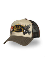 Tricolor trucker cap with eagle and skull patches - Image n°1