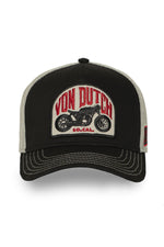 Black and white trucker cap with motorcycle logo - Image n°1