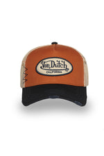 Orange distressed trucker cap with badge logo - Image n°4