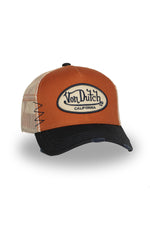 Orange distressed trucker cap with badge logo - Image n°5