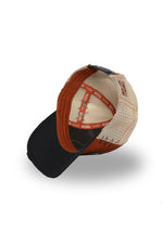 Orange distressed trucker cap with badge logo - Image n°6