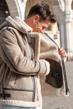 Bomber jacket with hood in aged sand colour - Image n°4