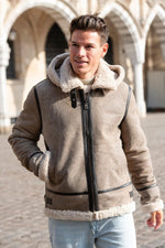 Bomber jacket with hood in aged sand colour - Image n°1