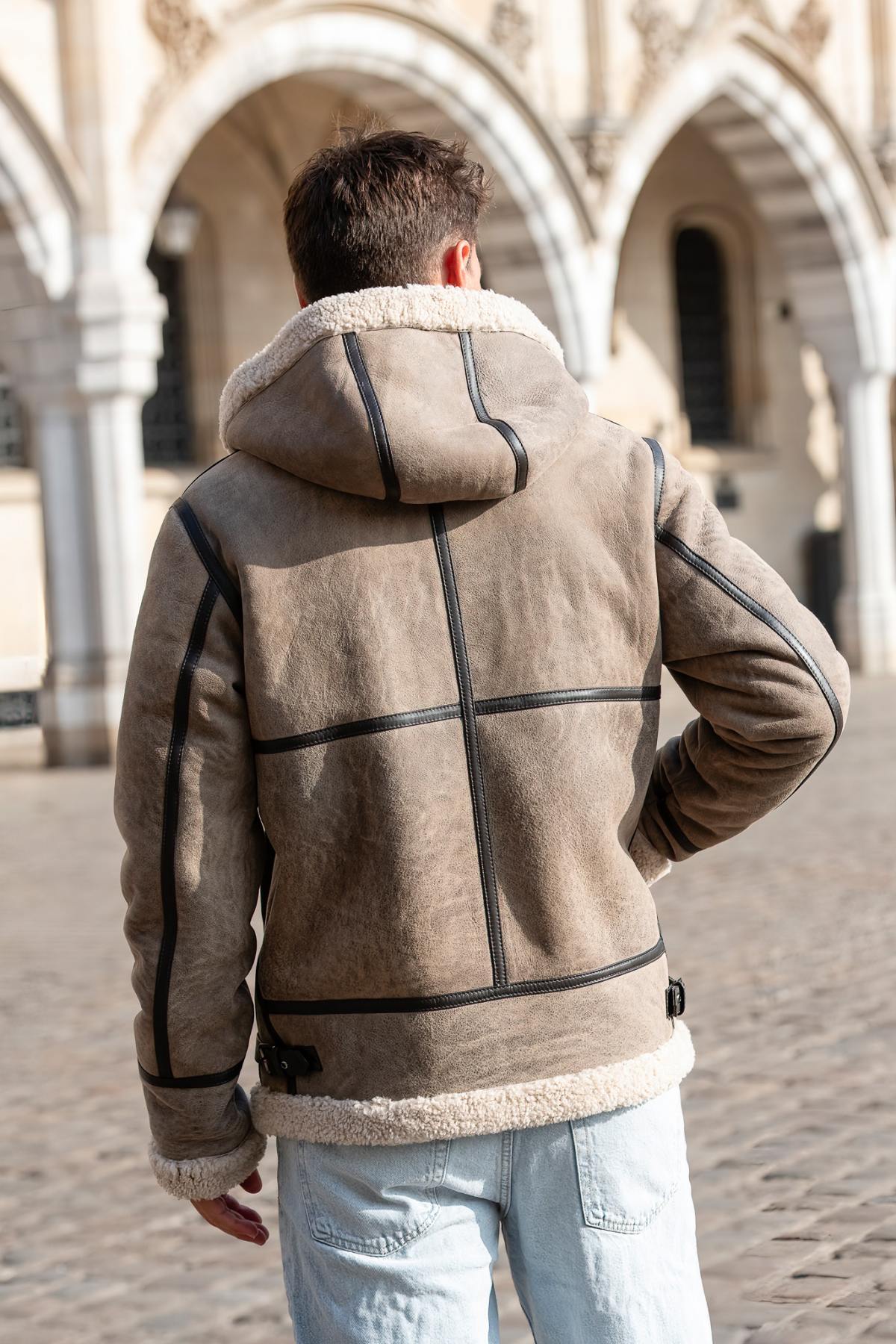 Bomber jacket with hood in aged sand colour - Image n°2