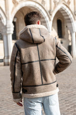 Bomber jacket with hood in aged sand colour - Image n°2