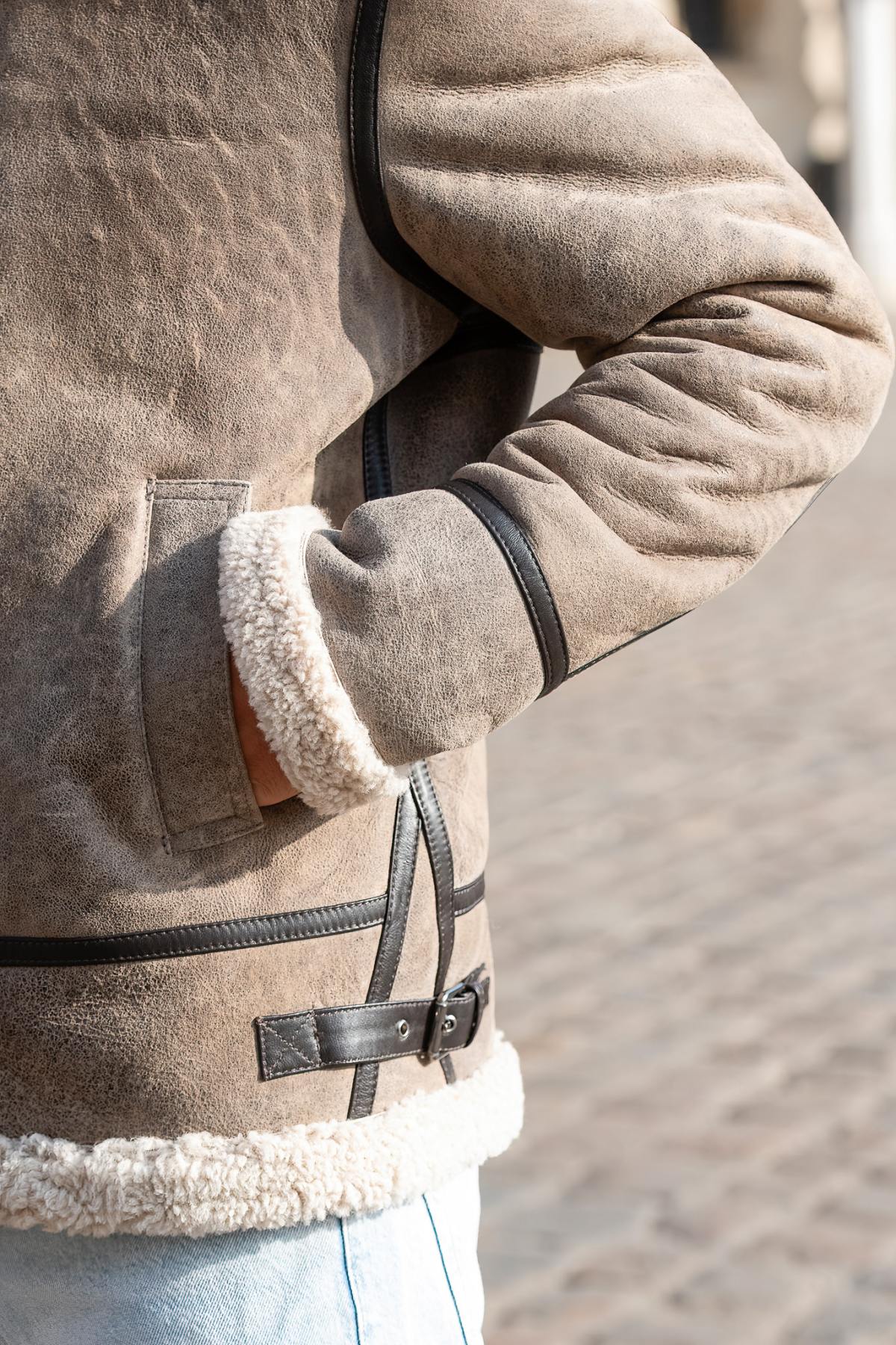 Bomber jacket with hood in aged sand colour - Image n°6