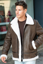 Brown shearling bomber jacket - Image n°4