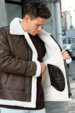 Brown shearling bomber jacket - Image n°5