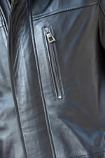 Black leather coat with stand-up collar and removable facing - Image n°4