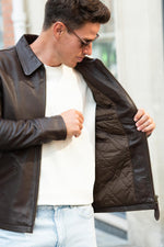 Dark brown casual thick leather jacket - Image n°4