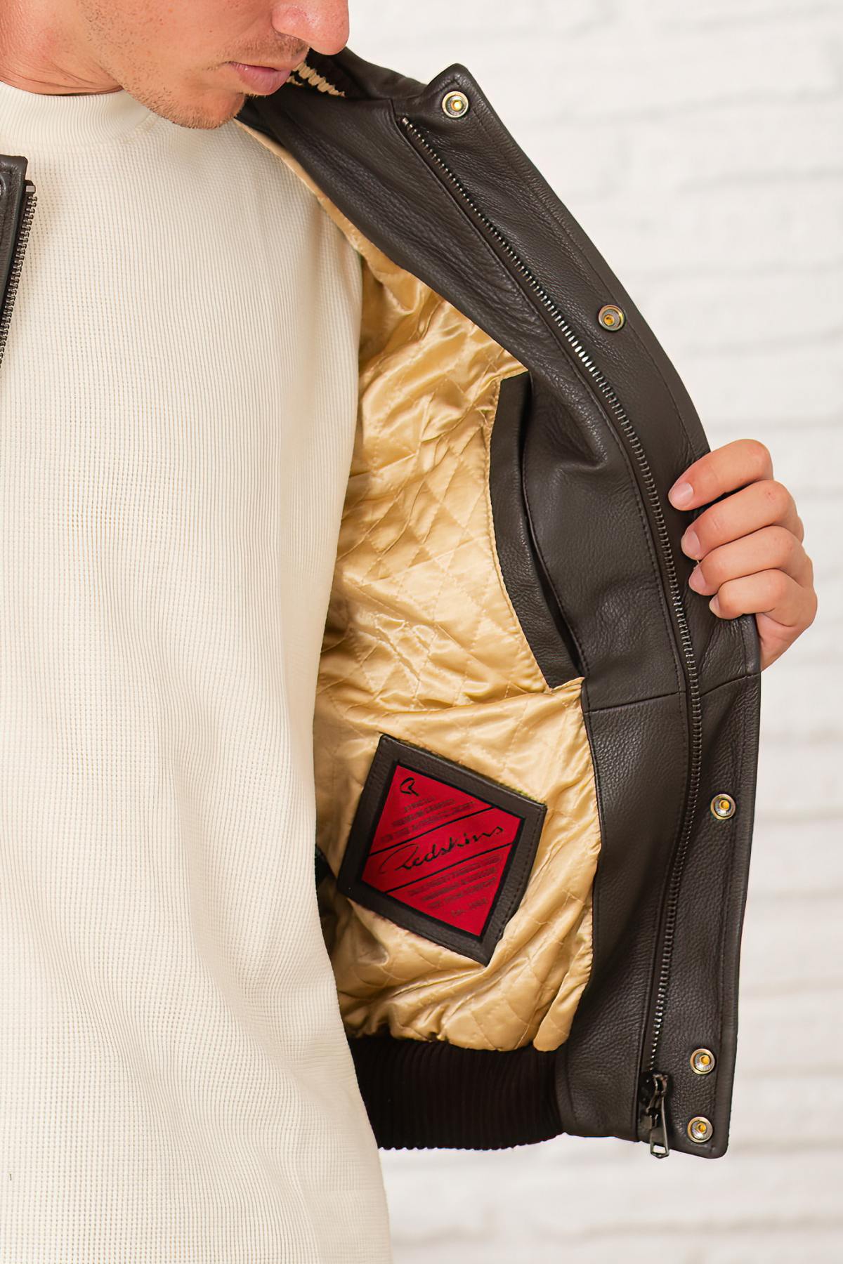 Aged brown vachetta leather jacket by Redskins, dragon embroidery. - Image n°10