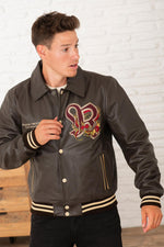 Aged brown vachetta leather jacket by Redskins, dragon embroidery. - Image n°9