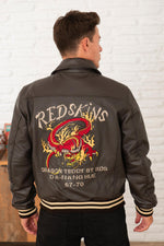 Aged brown vachetta leather jacket by Redskins, dragon embroidery. - Image n°3