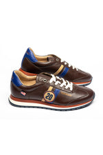 Dark brown leather racing sneakers - Image n°1