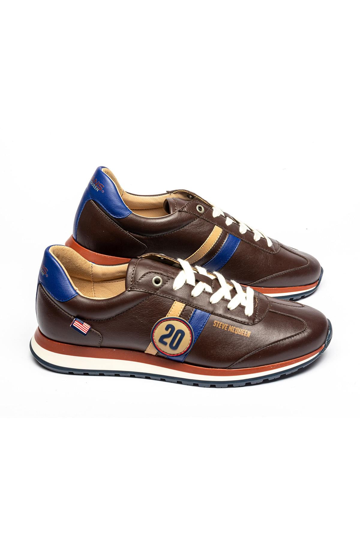 Dark brown leather racing sneakers - Image n°1
