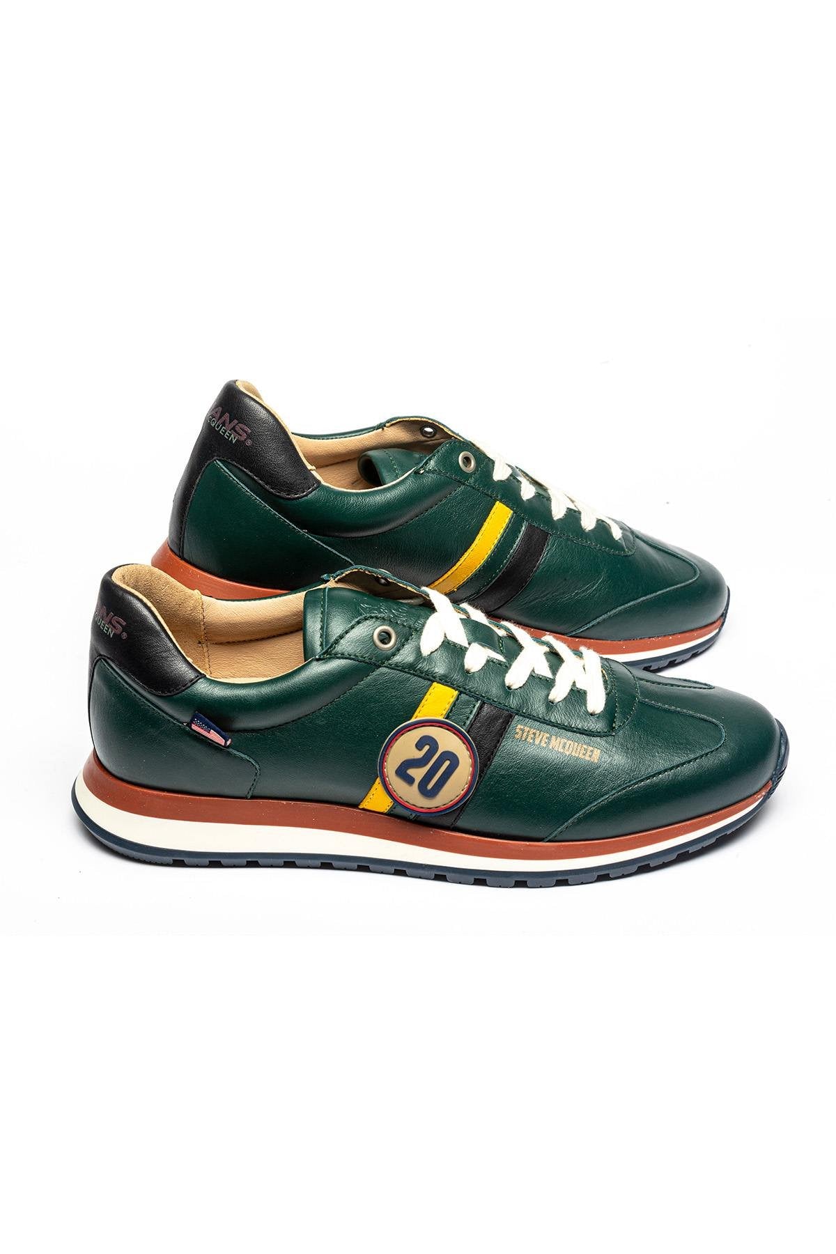 Green leather racing sneakers - Image n°1