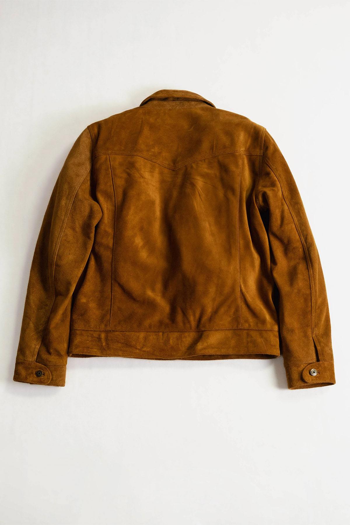 Cognac-colored buffalo suede leather jacket with shirt collar - Image n°2