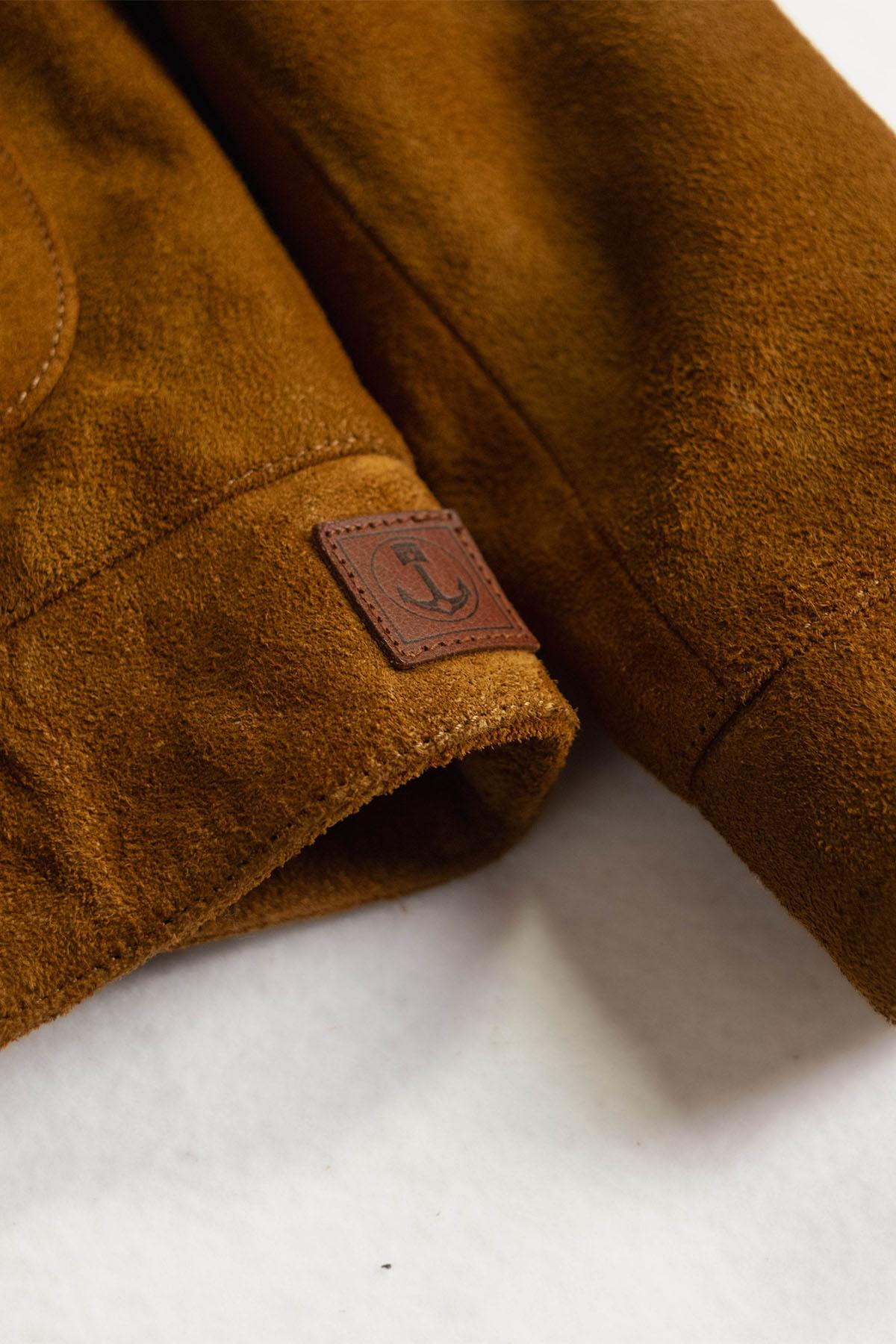Cognac-colored buffalo suede leather jacket with shirt collar - Image n°6