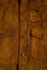 Cognac-colored buffalo suede leather jacket with shirt collar - Image n°7