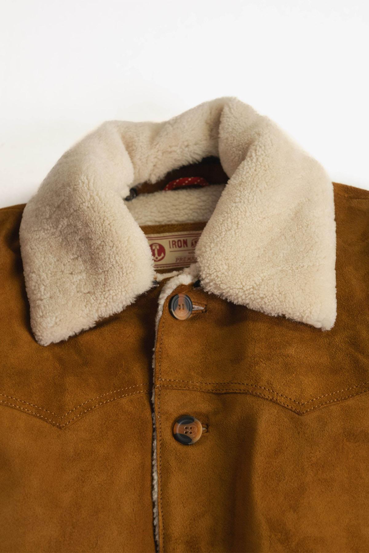 Cognac suede leather jacket with sherpa lining - Image n°2