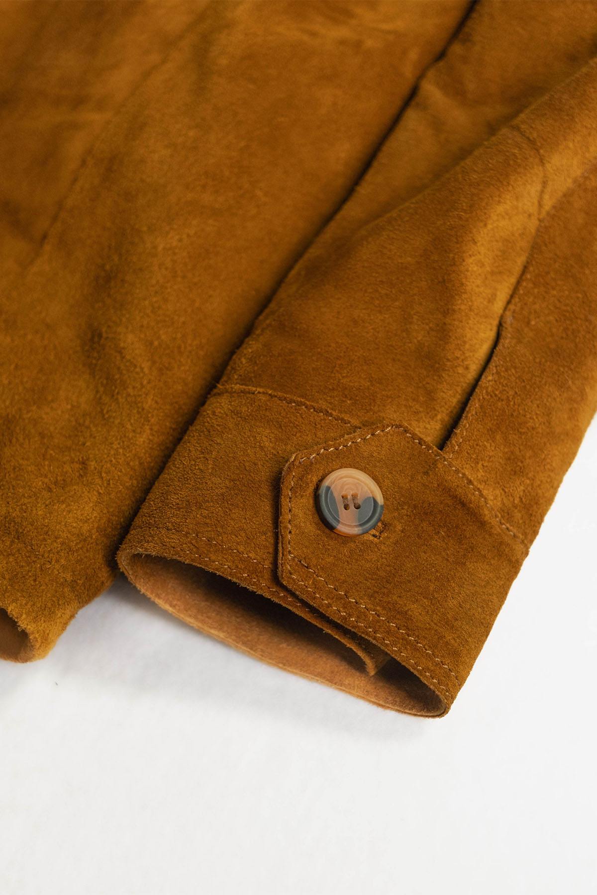 Cognac suede leather jacket with sherpa lining - Image n°5