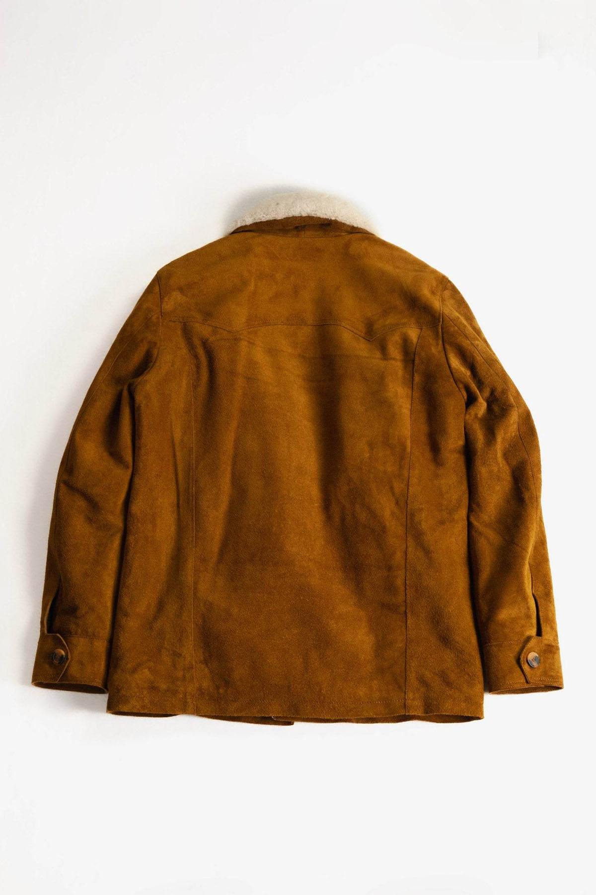 Cognac suede leather jacket with sherpa lining - Image n°3