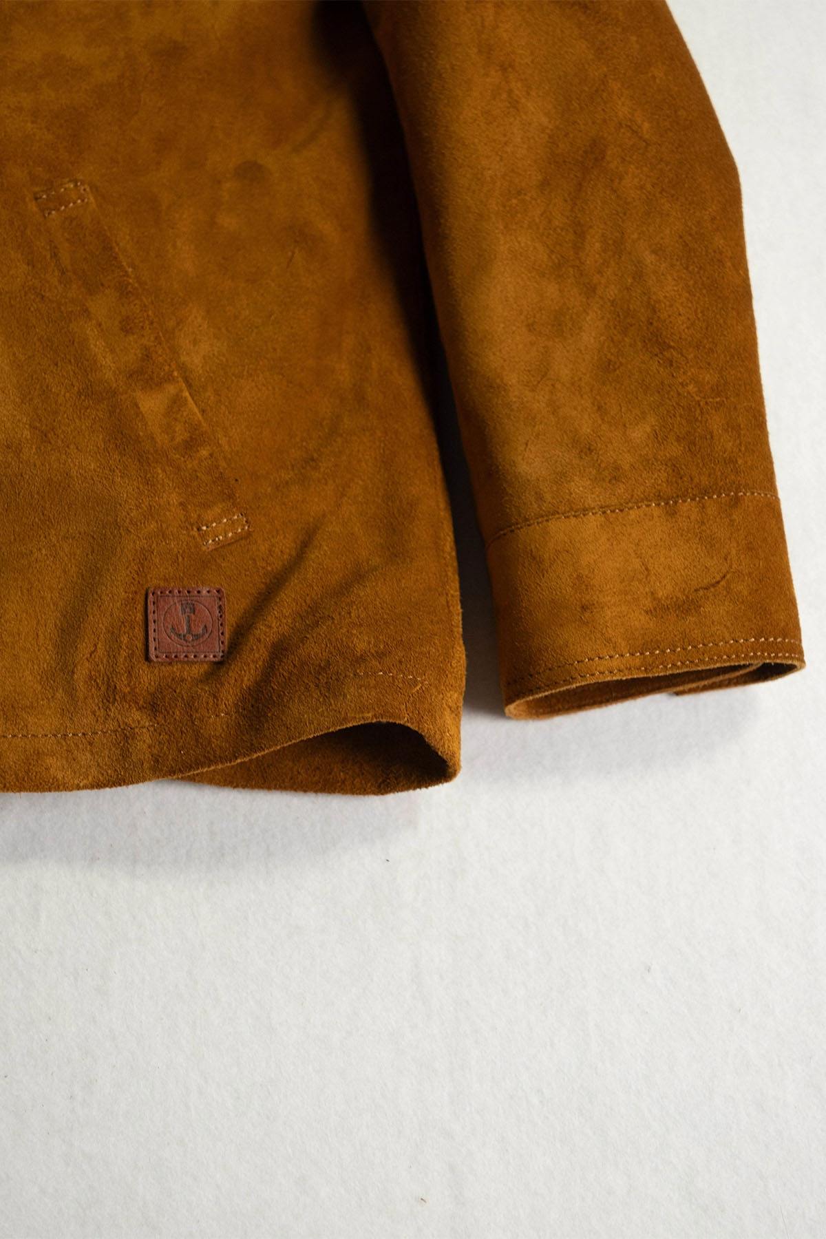 Cognac suede leather jacket with sherpa lining - Image n°6