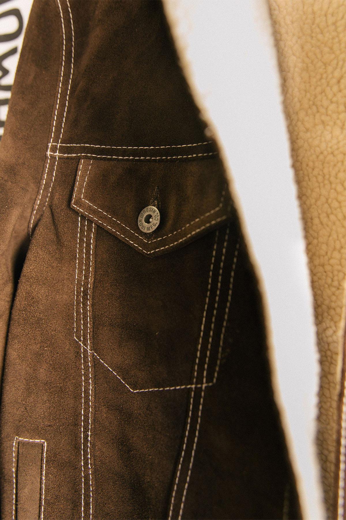Brown leather adventurer jacket with sherpa lining - Image n°3
