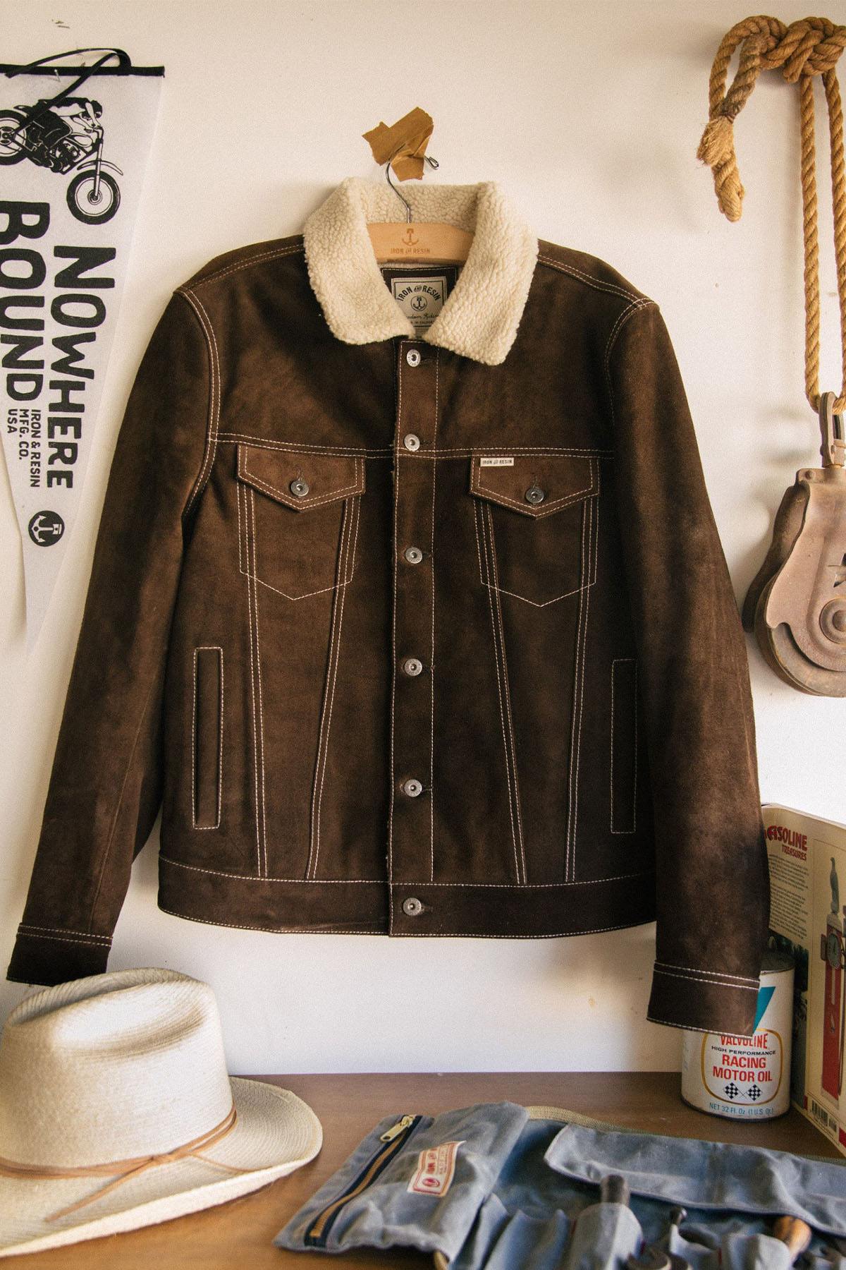 Brown leather adventurer jacket with sherpa lining - Image n°1