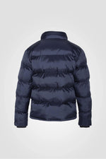 Navy blue nylon quilted down jacket - Image n°5