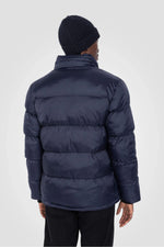 Navy blue nylon quilted down jacket - Image n°3