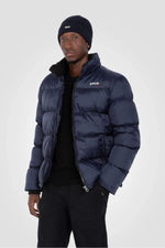 Navy blue nylon quilted down jacket - Image n°1