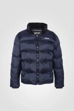 Navy blue nylon quilted down jacket - Image n°4