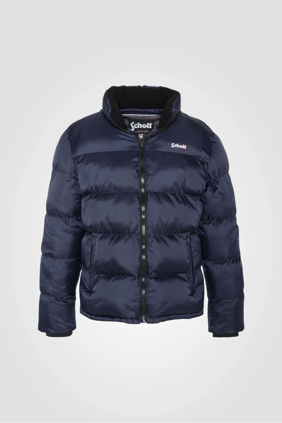 Navy blue nylon quilted down jacket - Image n°4