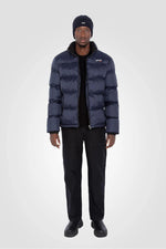 Navy blue nylon quilted down jacket - Image n°7