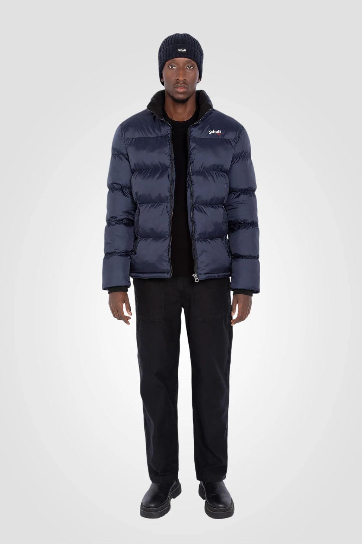 Navy blue nylon quilted down jacket - Image n°7