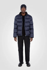 Navy blue nylon quilted down jacket - Image n°7