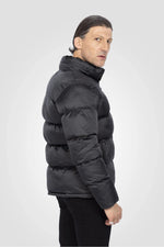 Down jacket with removable hood in anthracite nylon - Image n°2