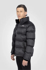 Down jacket with removable hood in anthracite nylon - Image n°5