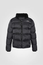Down jacket with removable hood in anthracite nylon - Image n°3