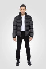 Down jacket with removable hood in anthracite nylon - Image n°6