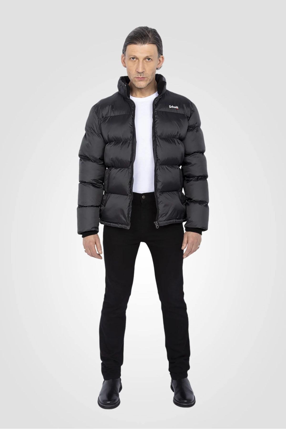Down jacket with removable hood in anthracite nylon - Image n°6