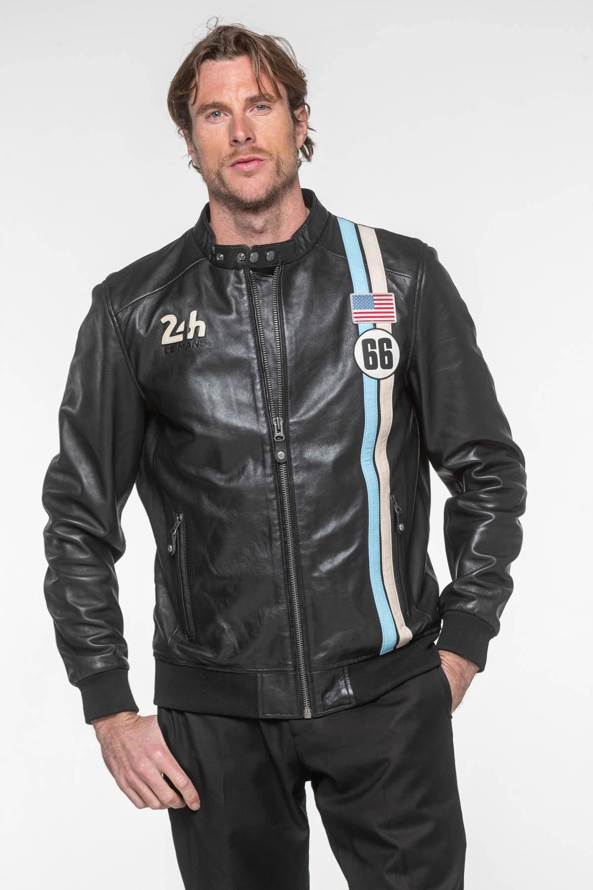 24h du Mans 66 black leather racing jacket - Image n°1