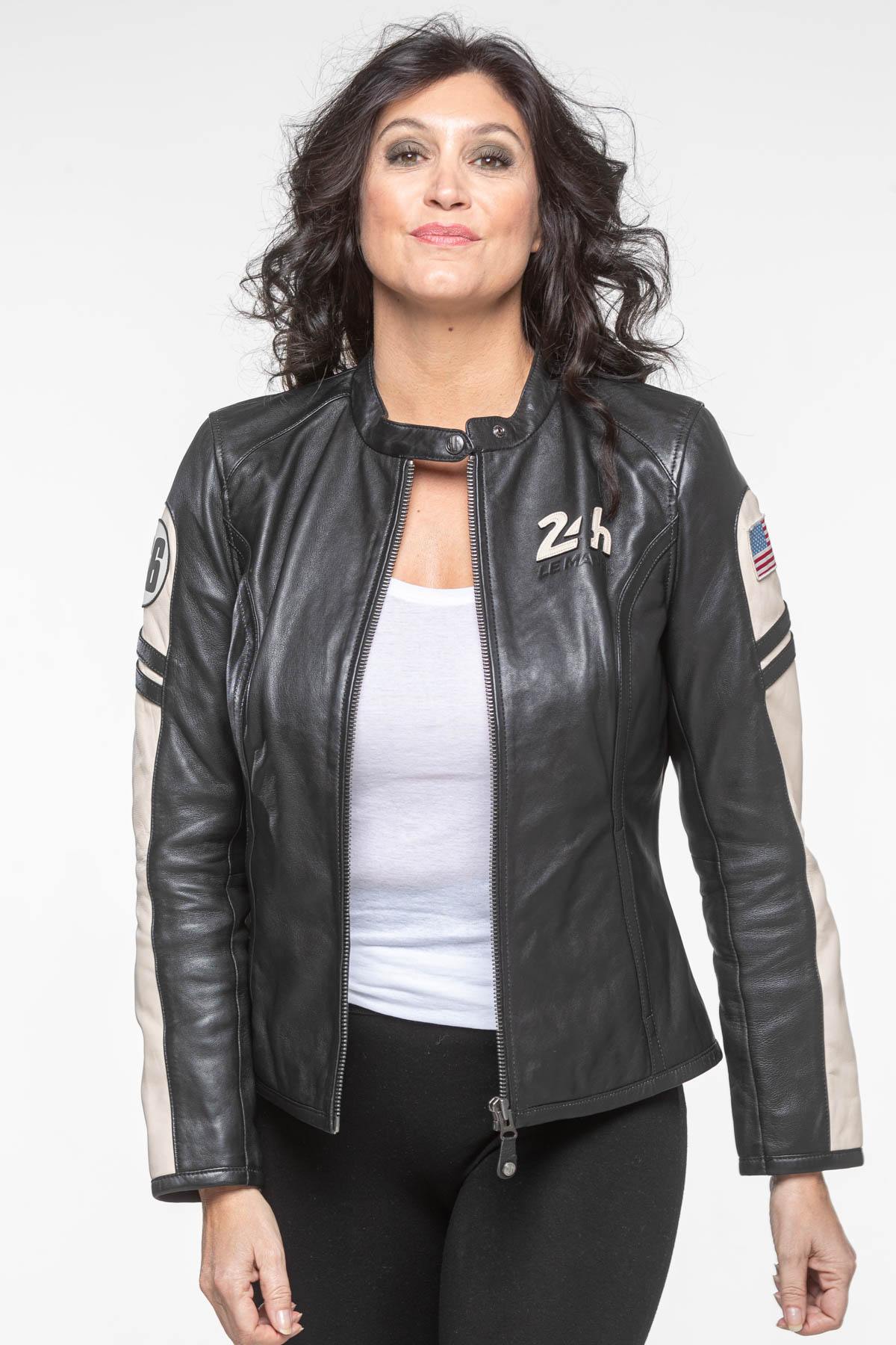 Adele Black: lambskin leather jacket with biker collar. - Image n°4