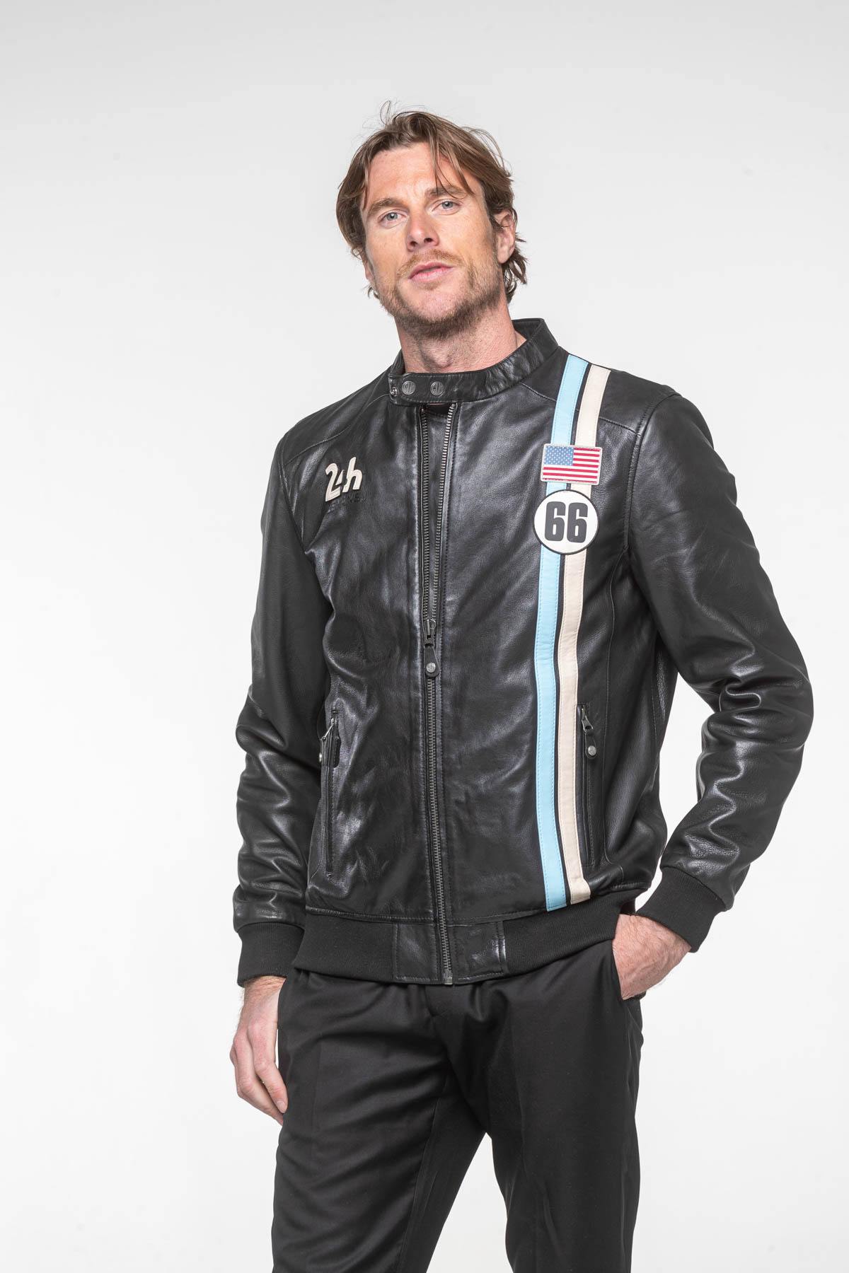 24h du Mans 66 black leather racing jacket - Image n°3